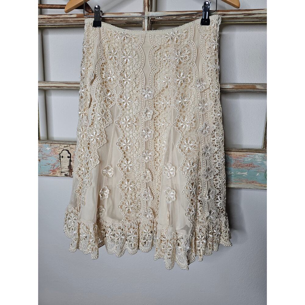 Antonio Melani Women's Ivory Lined A-line Lace Skirt Size 4 - Picture 2 of 10